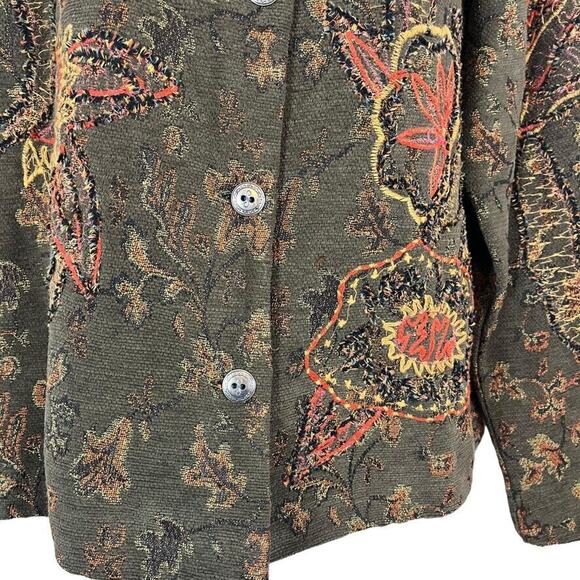 Coldwater Creek Womens Olive Orange Embroidered Mixed Media Jacket Blazer sz M - Picture 14 of 16